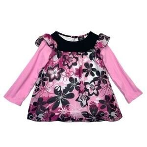 Pink and Black Floral Kids Blouse